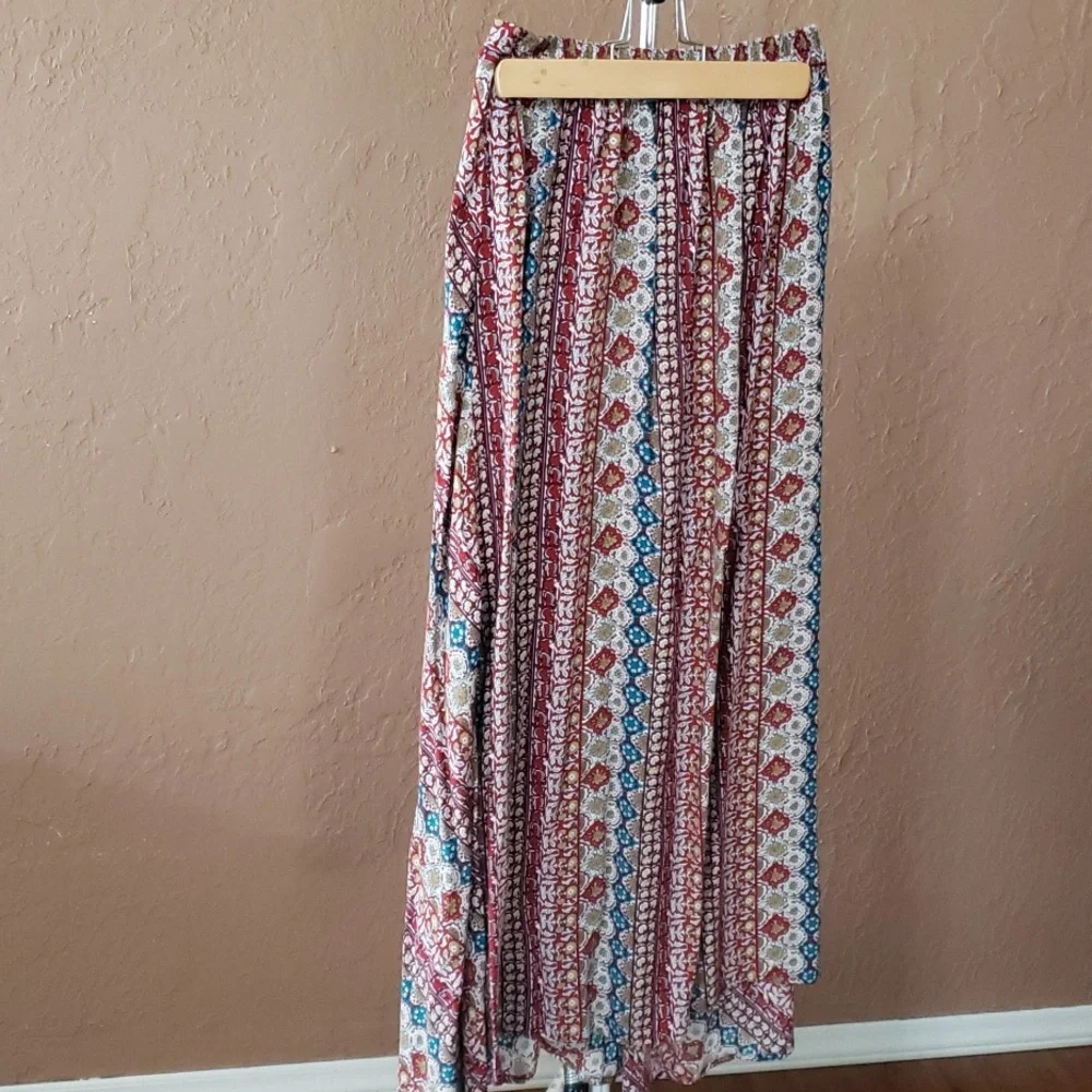 Earthbound Trading Company Women's Multicolored Faux Wrap Skirt Maxi Size S